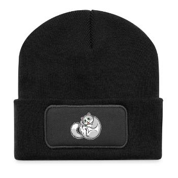 Chat Gris et Blanc Rigolo Langue Sortie Mignon - Beanie recyclé à patch - noir - Devant