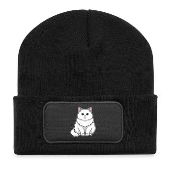 Chat Blanc Fluffy Yeux Bleus Portrait Majestueux - Beanie recyclé à patch - noir - Devant
