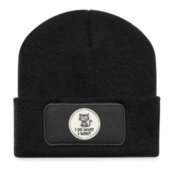 Ich mache, was ich will Katze - Recycelte Patch Beanie - Schwarz - Vorne