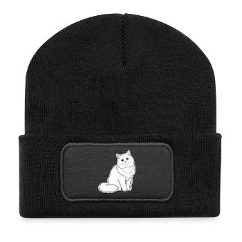 Chat Blanc Angora Yeux Vairons Portrait Élégant - Beanie recyclé à patch - noir - Devant