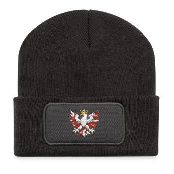 Polish Eagle Polska Coat of Arms Grunge Design Gold - Recycled Patch Beanie - dark grey - Front
