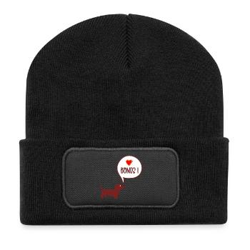 Kau-Knochen-Dackel - Recycelte Patch Beanie - Schwarz - Vorne