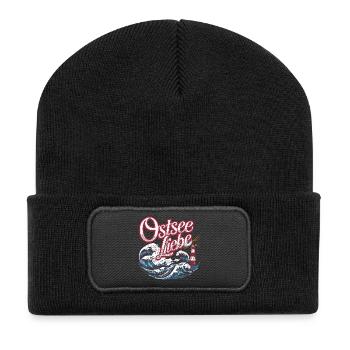Ostsee Liebe Wellen Leuchtturm Küste Meer Urlaub - Recycelte Patch Beanie - Schwarz - Vorne