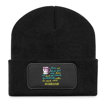 Alle Tassen im Schrank Funny Spruch - Recycelte Patch Beanie - Schwarz - Vorne