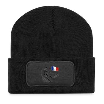 Dynamischer Fußballschuss mit Frankreich Flagge - Recycelte Patch Beanie - Schwarz - Vorne