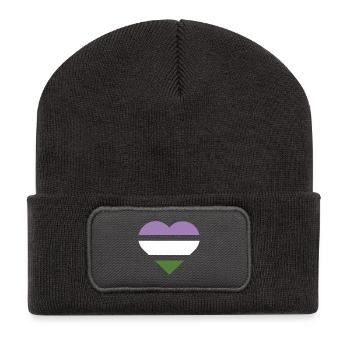 Drapeau de la fierté Cœur · Genderqueer - Beanie recyclé à patch - charbon - Devant