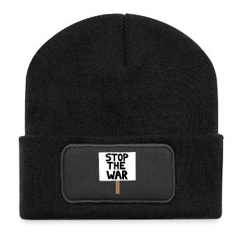 Stopp das Kriegsprotest-Schild - Recycelte Patch Beanie - Schwarz - Vorne