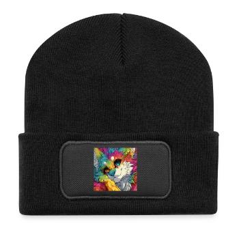 Rainbow Fur Cuddly Cat - Recycled Patch Beanie - black - Front
