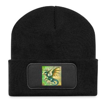 Drache - Recycelte Patch Beanie - Schwarz - Vorne
