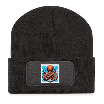Octopus embraces an Anchor - Recycled Patch Beanie - dark grey - Front