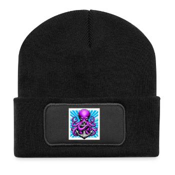 Oktopus umarmt einen Anker - Recycelte Patch Beanie - Schwarz - Vorne