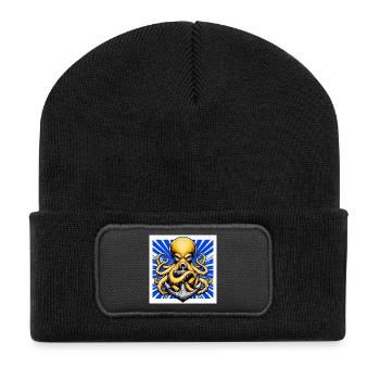 Oktopus umarmt einen Anker - Recycelte Patch Beanie - Schwarz - Vorne