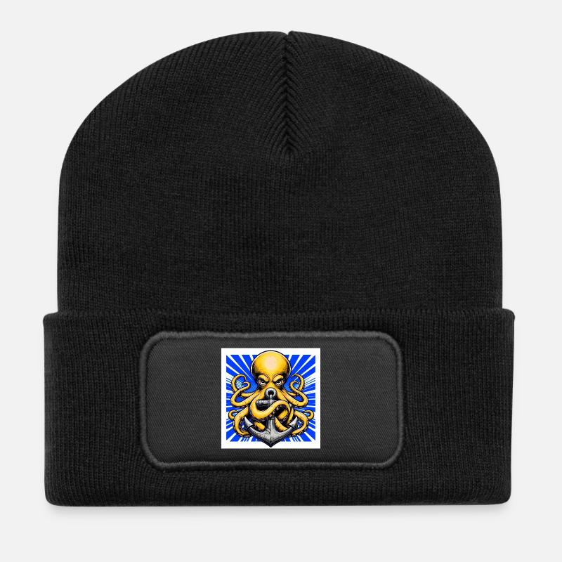 Octopus embraces an Anchor - Recycled Patch Beanie - black