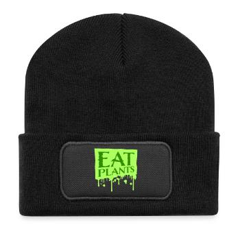 Eat Plants Funny Vegan Vegetarian Statement Logo - Recycled Patch Beanie - black - Front
