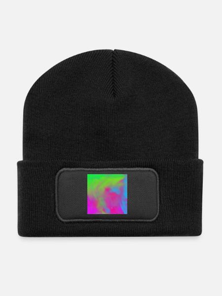 Lebendiger Neon-Tie-dye-Farbverlauf Burst - Recycelte Patch Beanie - Schwarz