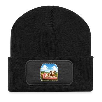 Not Today – Relaxed Cow on Sofa - Recycled Patch Beanie - black - Front