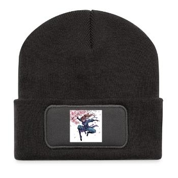 Kirschblüten Krieger Stil - Recycelte Patch Beanie - Dunkelgrau - Vorne