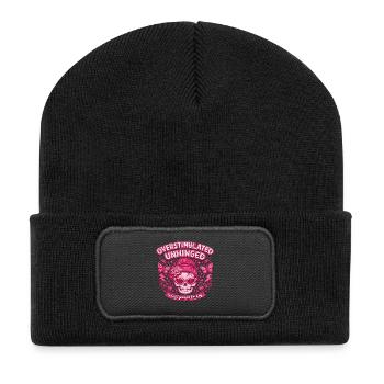 Pinkes Schädel Florale Rebellin Überstimuliert - Recycelte Patch Beanie - Schwarz - Vorne