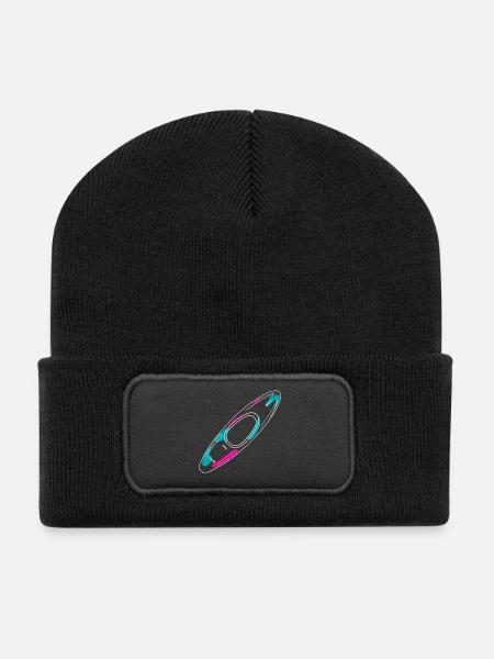 Outlines eines Wildwasserkajaks in Neon-Style - Recycelte Patch Beanie - Schwarz