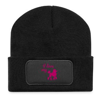 J’adore ma promenade maîtresse maîtresse de cœur de caniche - Beanie recyclé à patch - noir - Devant