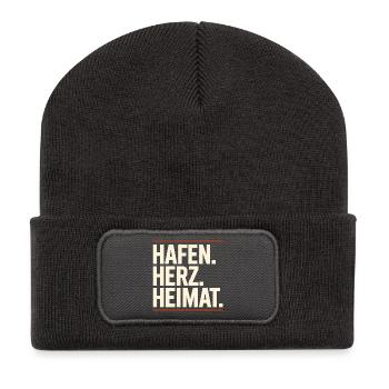  Hafen Herz Heimat Maritim Nordsee Ostsee Küste - Recycelte Patch Beanie - Dunkelgrau - Vorne