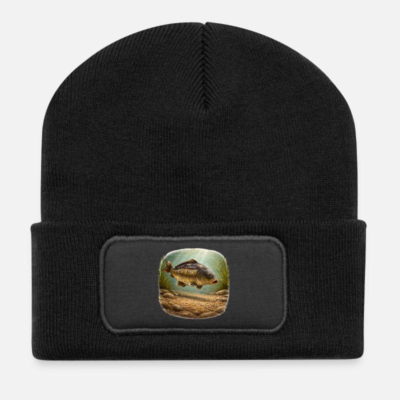 Conception de la pêche sous-marine de la carpe miroir - Beanie recyclé à patch - noir