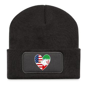 USA Iran Friedenstaube Peace Liebe - Recycelte Patch Beanie - Dunkelgrau - Vorne