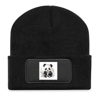 Panda cuddly friend in watercolor - Recycled Patch Beanie - black - Front