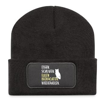 Eulen Beobachten Eule Ornithologen Vogel Uhu Kauz - Recycelte Patch Beanie - Dunkelgrau - Vorne