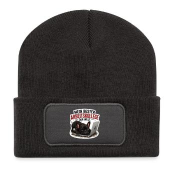 Frenchie – Bester Arbeitskollege der Welt - Recycelte Patch Beanie - Dunkelgrau - Vorne