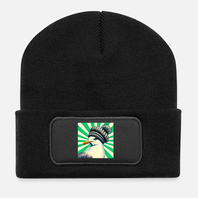 Möwe - Recycelte Patch Beanie - Schwarz