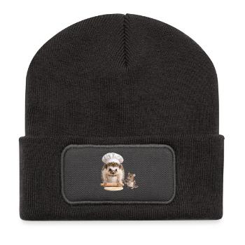 Igelbäcker mit Maushelfer - Recycelte Patch Beanie - Dunkelgrau - Vorne