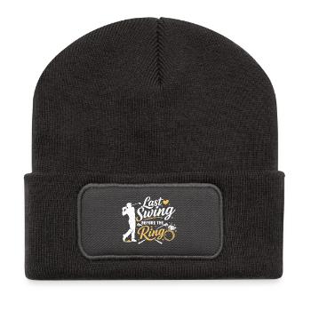 JGA Golf Bräutigam: Last Swing Before the Ring - Recycelte Patch Beanie - Dunkelgrau - Vorne