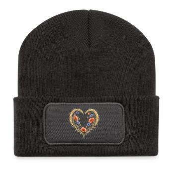 Weizen Herz Mohn Kornblume Blumen Natur Motiv  - Recycelte Patch Beanie - Dunkelgrau - Vorne