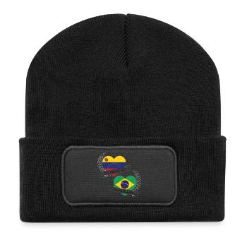 Venezolanische brasilianische Herzflaggen - Recycelte Patch Beanie - Schwarz - Vorne