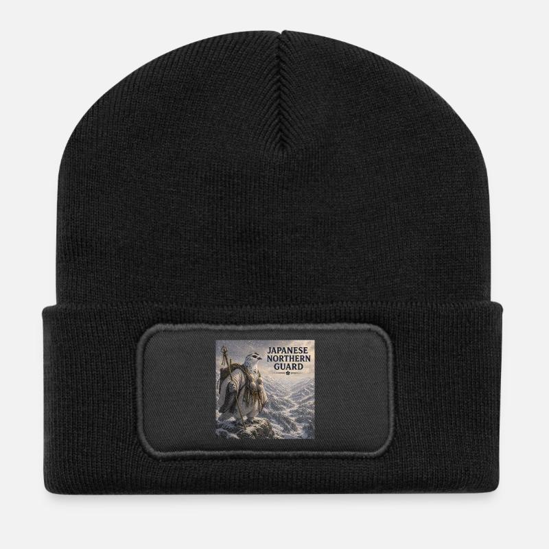 Japanischer Raicho-Bergmönchsvogel - Recycelte Patch Beanie - Schwarz