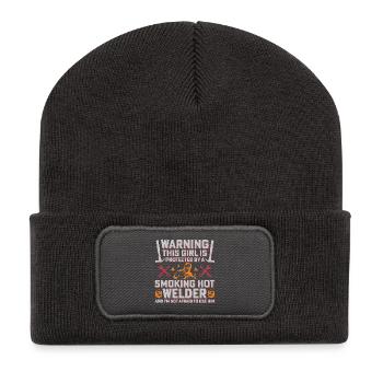 Warnung Schweißer Beschützt sein Mädchen Girl - Recycelte Patch Beanie - Dunkelgrau - Vorne