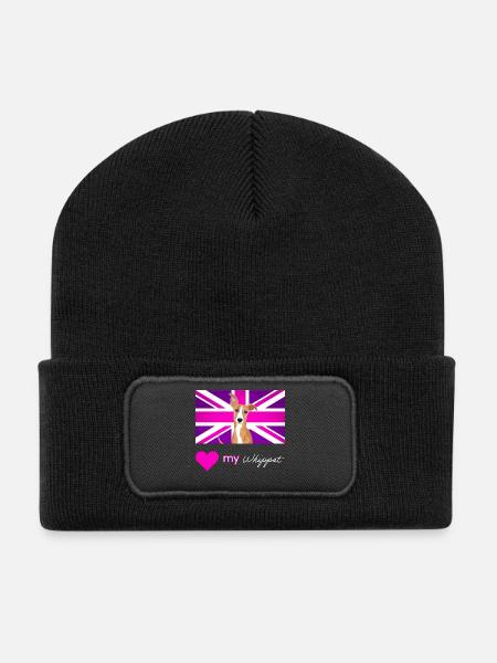 PURPLEWHIPPET (Weißer Text, Lebendig) - Recycelte Patch Beanie - Schwarz