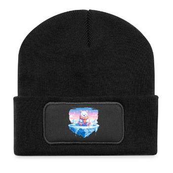 Polarlicht-Bär auf Eis - Recycelte Patch Beanie - Schwarz - Vorne