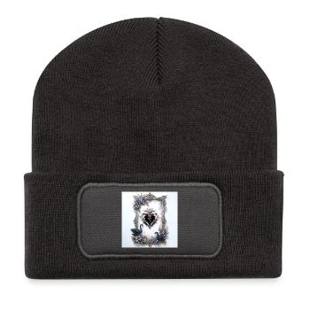 Ornamental Heart in Floral Frame - Recycled Patch Beanie - dark grey - Front