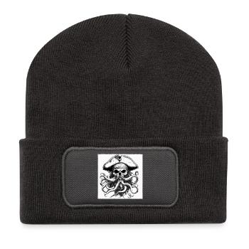 Crâne pirate et pieuvres encre - Beanie recyclé à patch - charbon - Devant