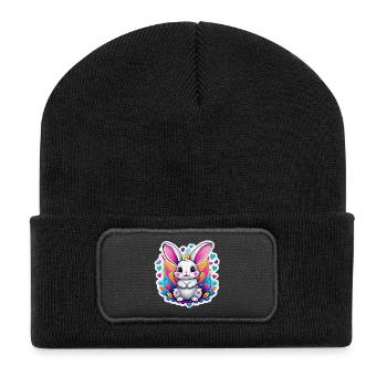 Adorable Rainbow Bunny - Recycled Patch Beanie - black - Front