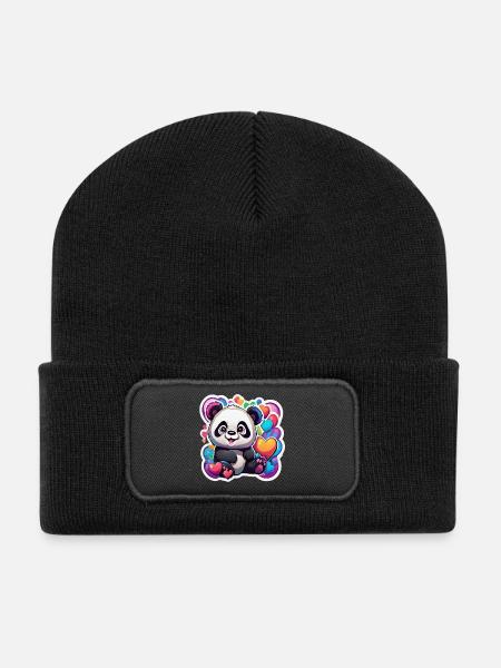 Colorful Panda Hearts - Recycled Patch Beanie - black