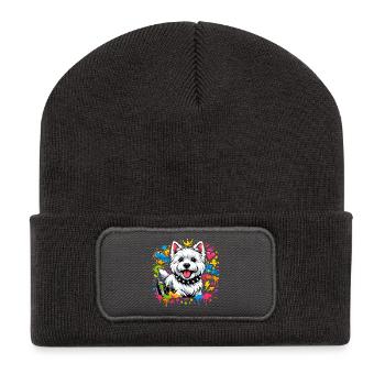 Westie Graffiti Design – Art urbain coloré - Beanie recyclé à patch - charbon - Devant