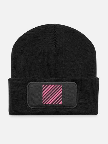 Graphic lines with diagonal stripes L pink - Recycled Patch Beanie - black