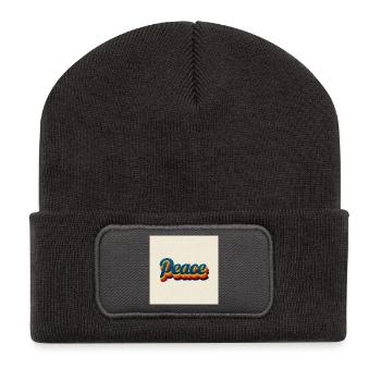 70er Peace Design - Recycelte Patch Beanie - Dunkelgrau - Vorne