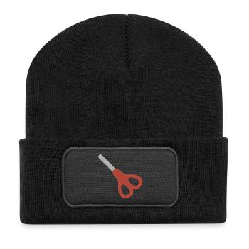Rote Schere-Ikone - Recycelte Patch Beanie - Schwarz - Vorne