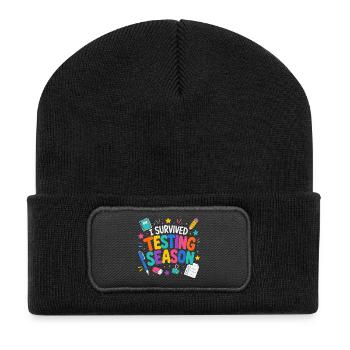 Ich habe die Klausurphase überlebt Schule Humor - Recycelte Patch Beanie - Schwarz - Vorne