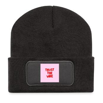 Minimalistisches TRUST THE VIBE Grafik-T-Design - Recycelte Patch Beanie - Dunkelgrau - Vorne