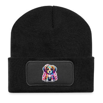 Welpenregenbogen-Glückliches Herz - Recycelte Patch Beanie - Schwarz - Vorne